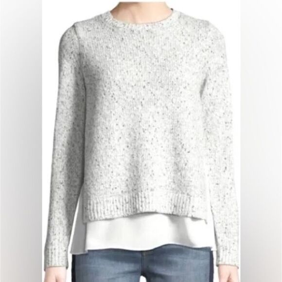 CLUB MONACO White Black Gray Speckled Wool Blend Knit Chiffon Insert Sweater XS - Picture 1 of 9